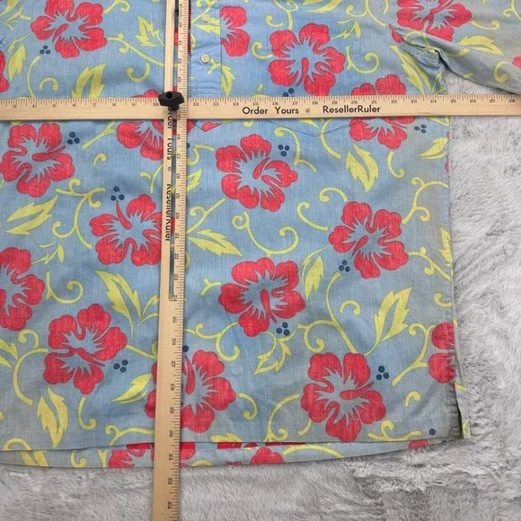 Reyn Spooner Phil Edwards Hawaiian Shirt Mens L Blue Plumeria Floral Popover - Picture 7 of 8